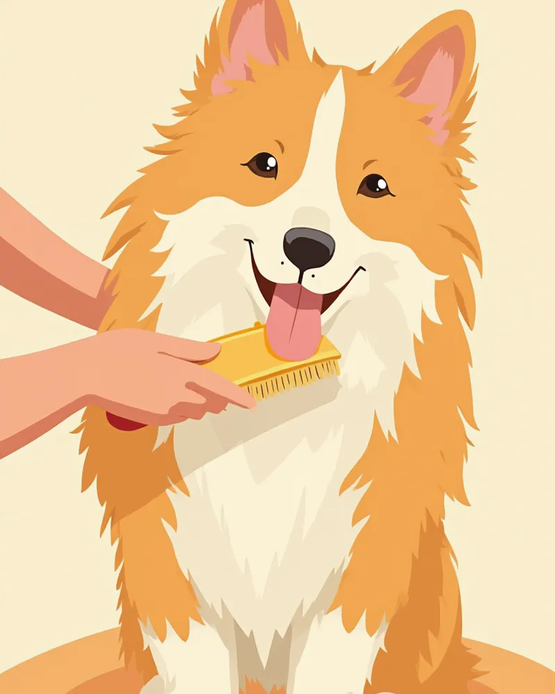 언더코트 레이크로 보더콜리 속털을 솎아내는 모습