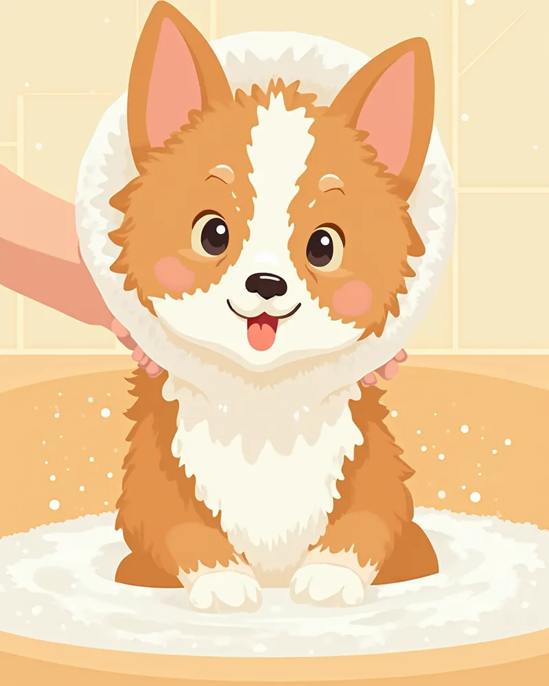 목욕 후 수건으로 닦이고 있는 보더콜리