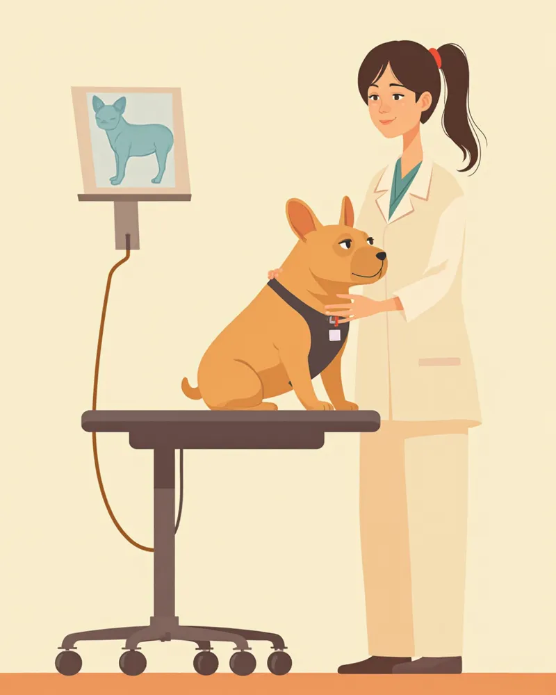 흉부 엑스레이 검사를 받는 프렌치 불독