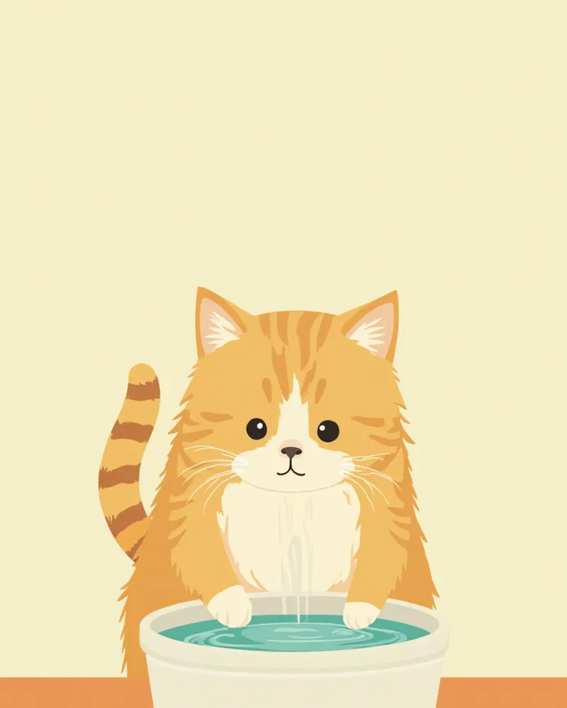 정수기에서 물을 마시는 브리티시 롱헤어