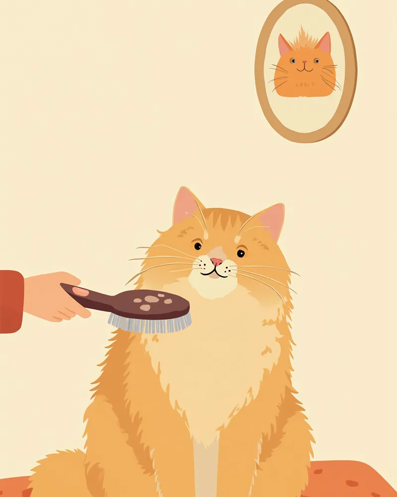 보호자가 브러시로 빗질해 주고 있는 브리티시 롱헤어 고양이