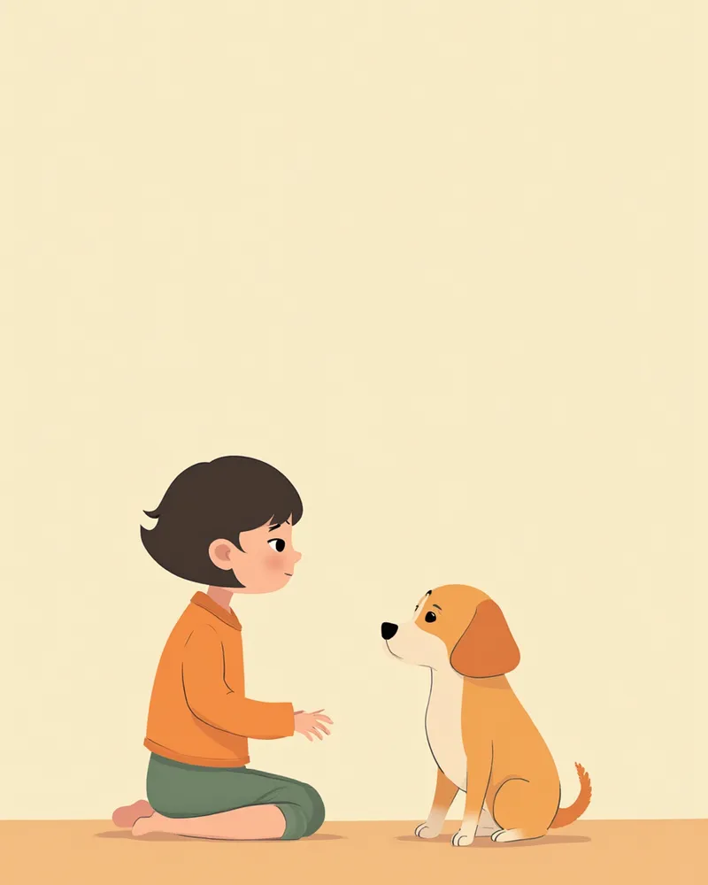 기침하는 강아지를 걱정스럽게 바라보는 보호자