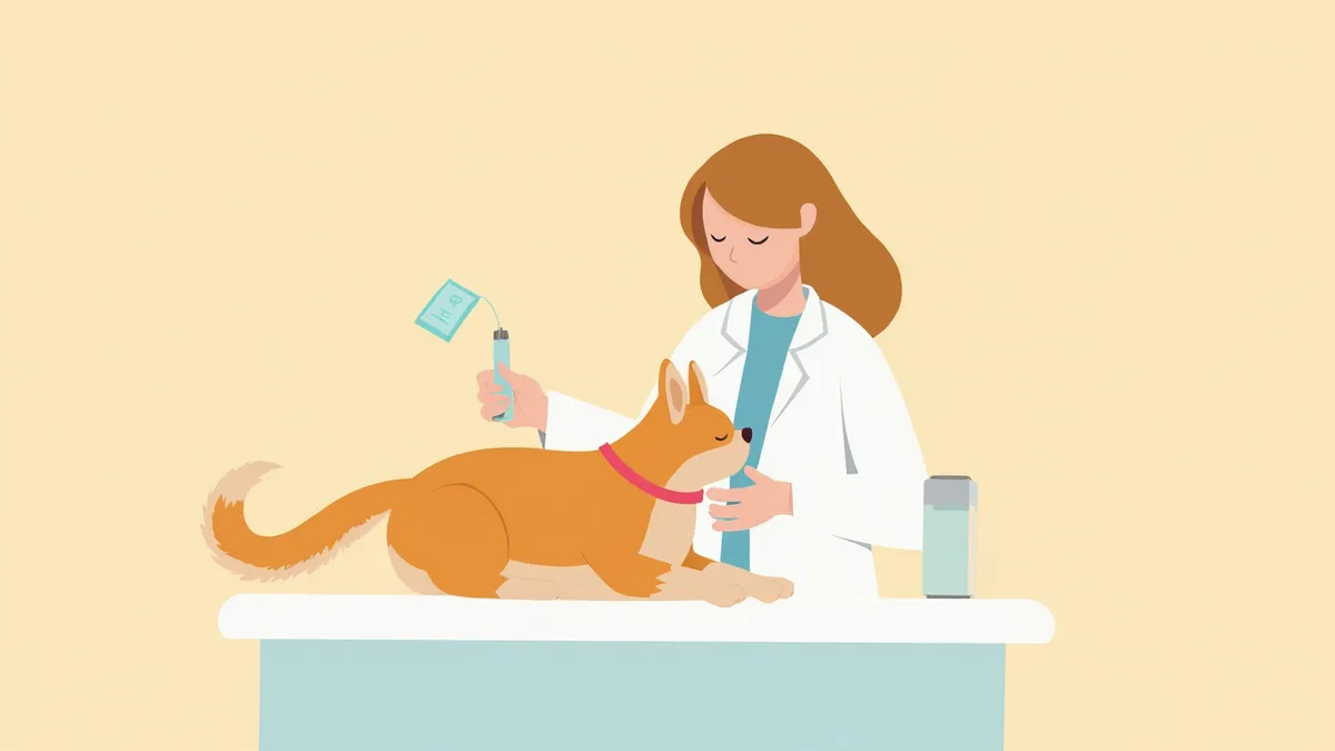 강아지 혈액 검사를 진행하는 수의사