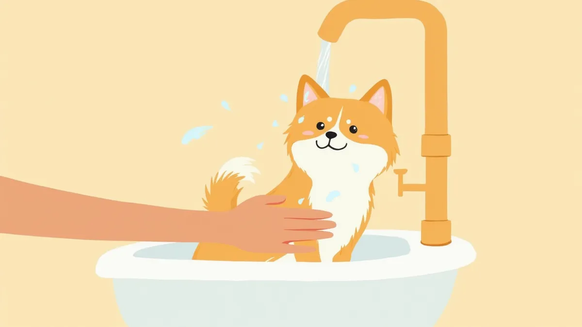 흐르는 미지근한 물로 강아지 화상 부위를 식히는 응급처치 모습