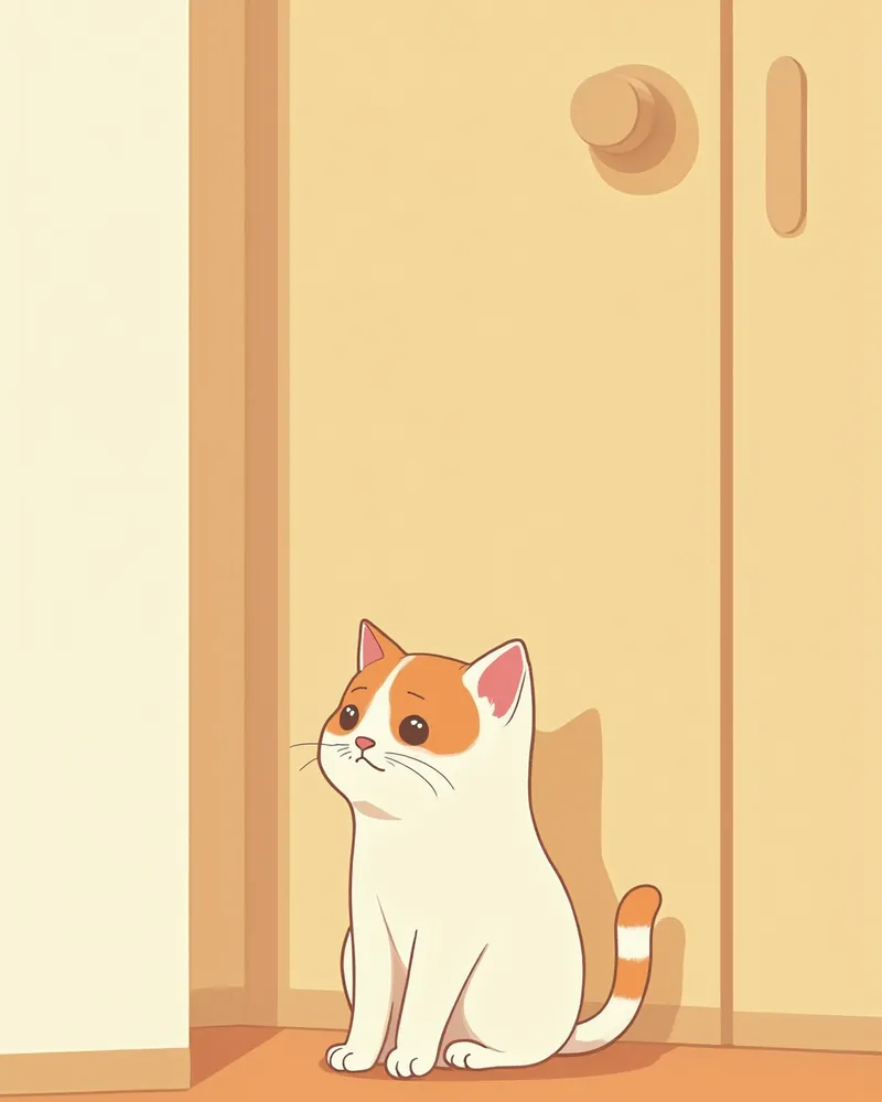 한쪽 앞발을 반복적으로 핥으며 구석에 웅크린 고양이