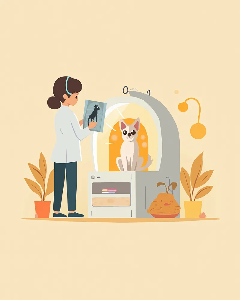 엑스레이로 반려동물 소화관을 확인하는 수의사