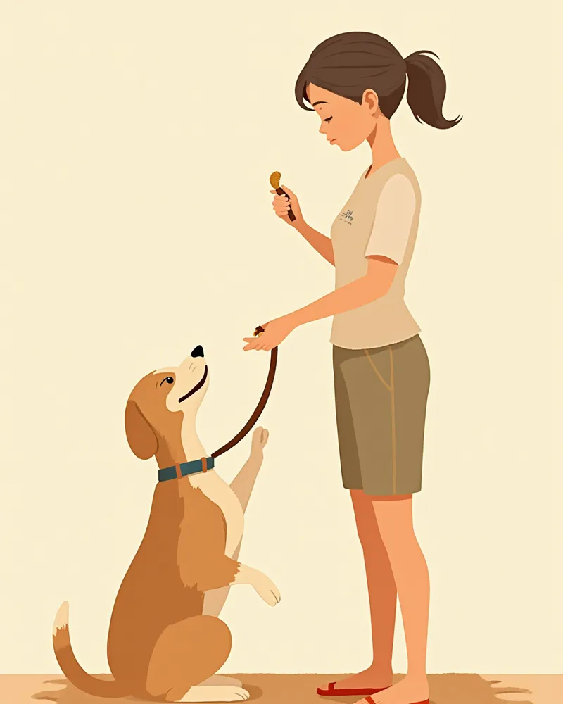 매트 위에서 보상받는 강아지