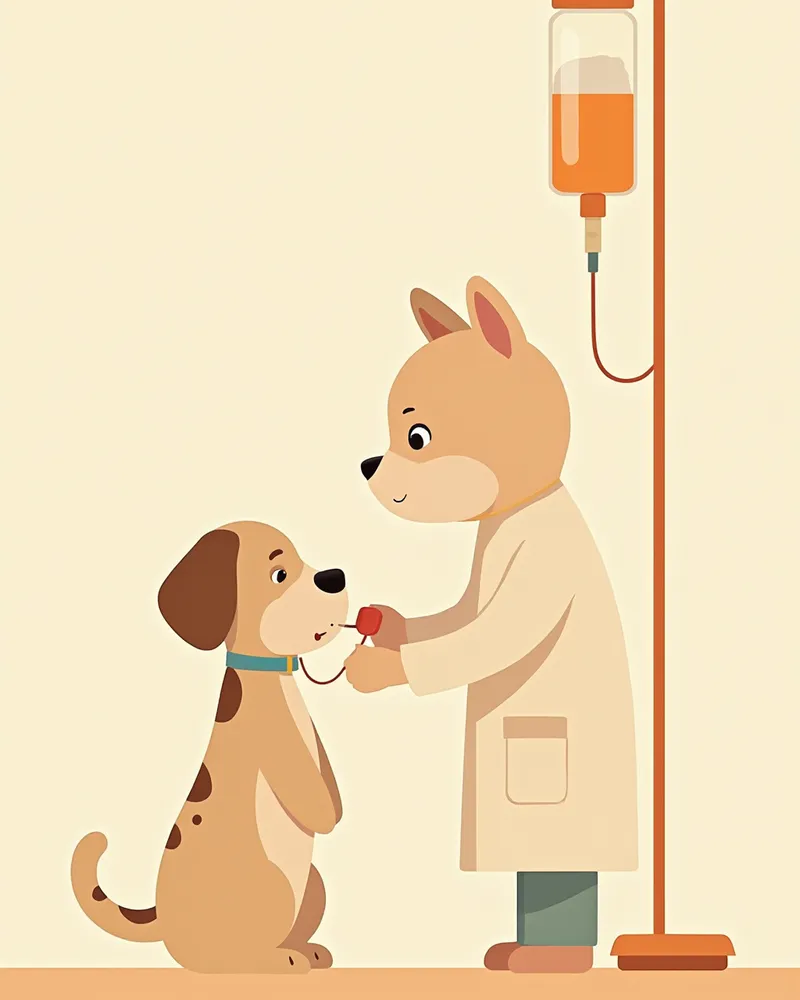 동물병원에서 수액 치료를 받고 있는 강아지