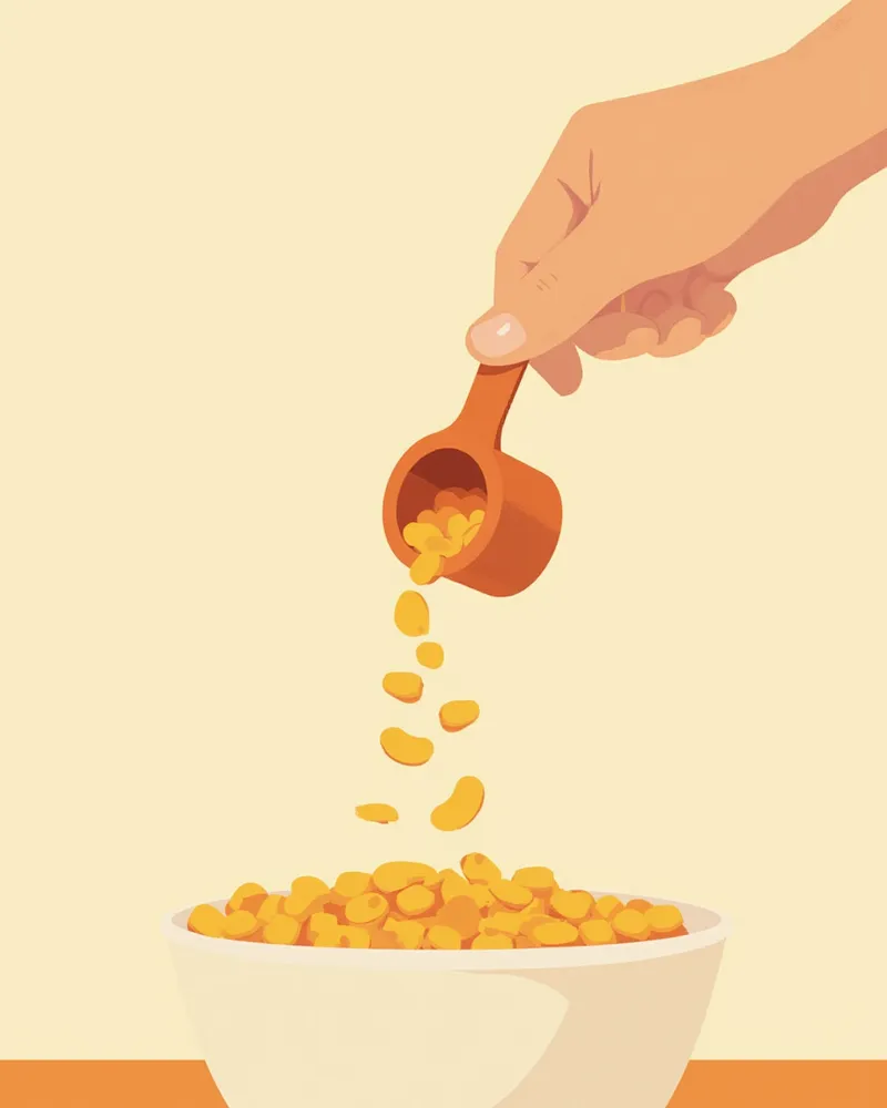 계량컵으로 사료를 급여하는 모습