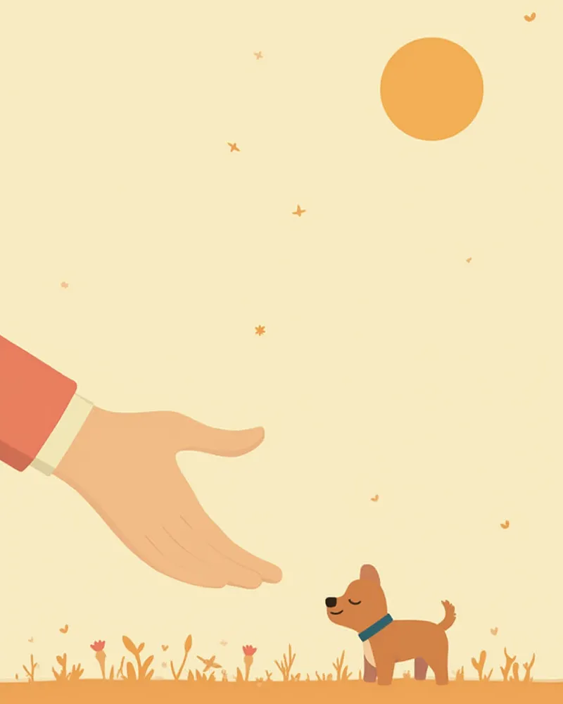 땅 냄새를 맡는 강아지와 거리를 두는 보호자