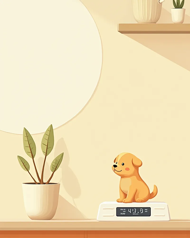 체중계 위에 앉은 강아지와 계산기 일러스트