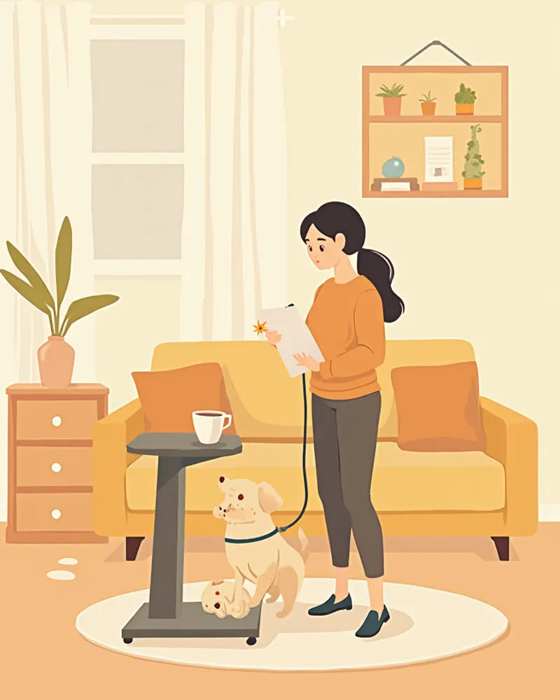 보호자가 강아지 체중을 재면서 기록하는 모습