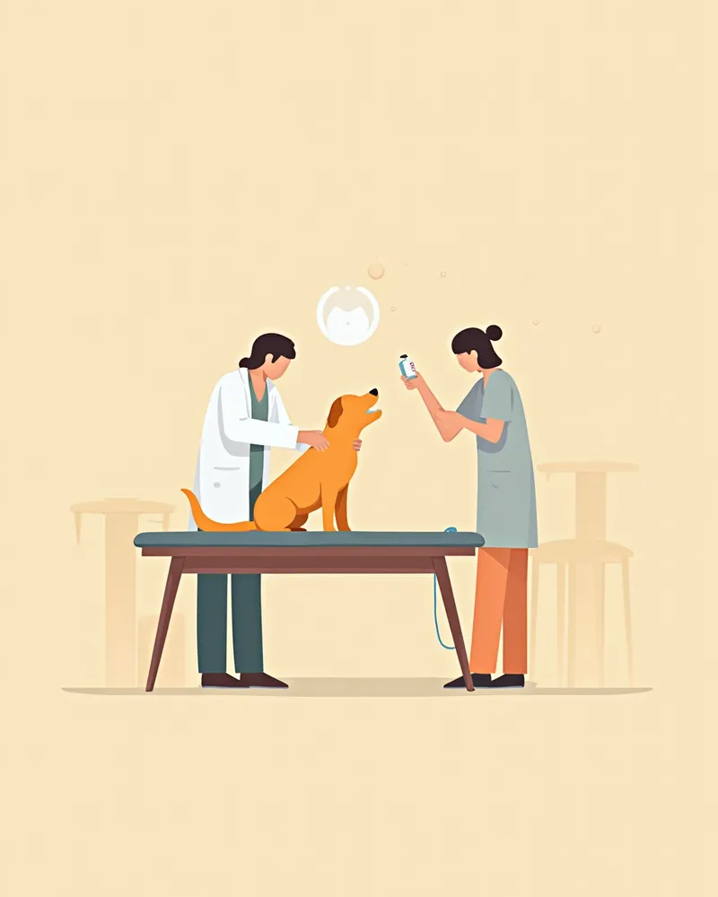 수의사가 강아지에게 피하 수액을 놓는 모습