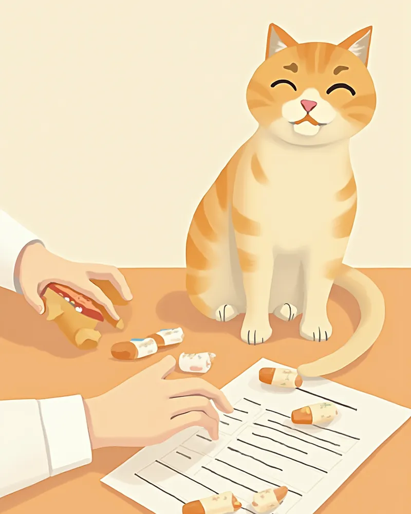 여러 종류의 진통제 병과 처방전을 놓고 치료 계획을 설명하는 장면