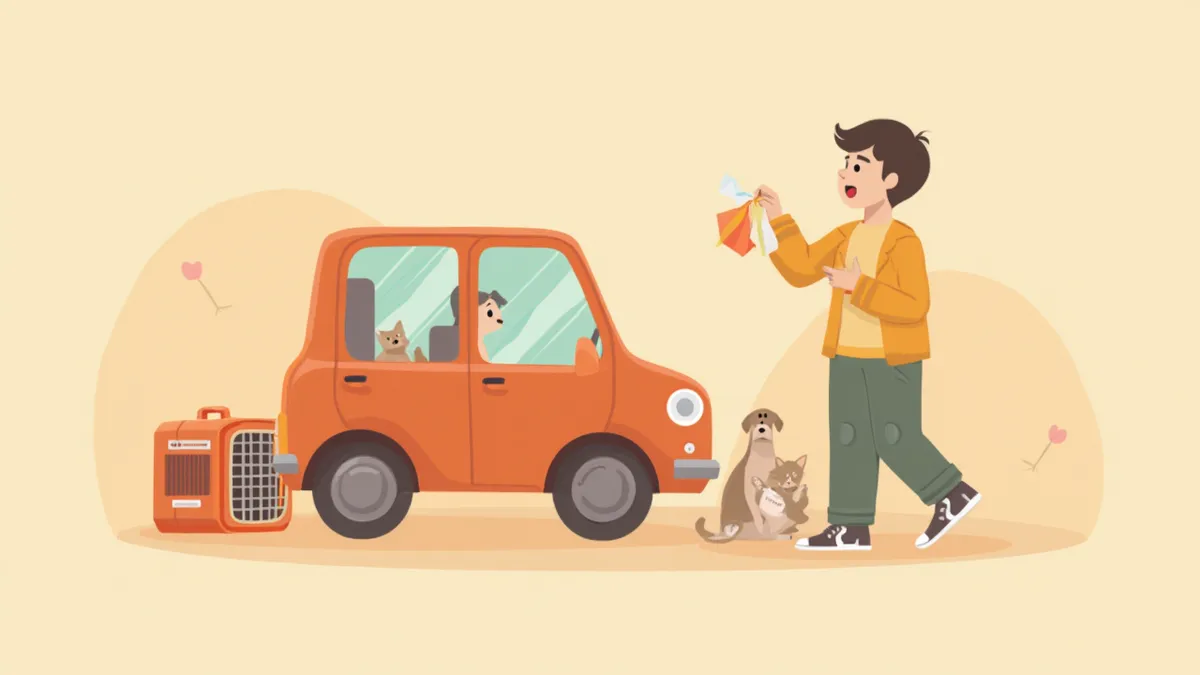 차량 이동 전 반려동물 응급 키트를 준비하는 보호자