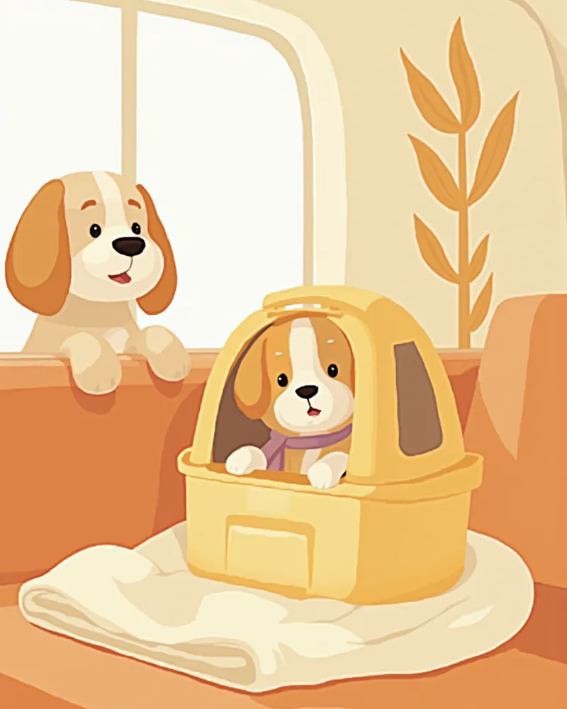 담요와 장난감이 준비된 이동장