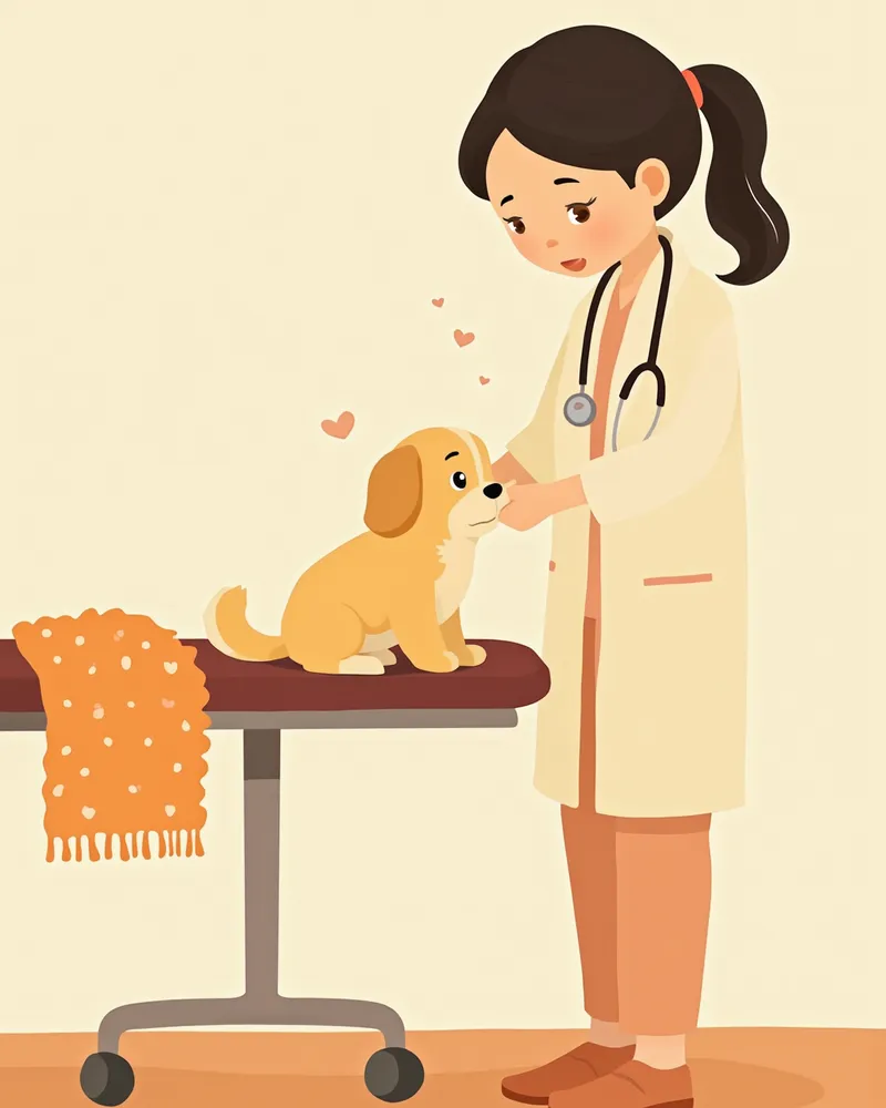 강아지 귀와 발끝을 확인하는 수의사의 손