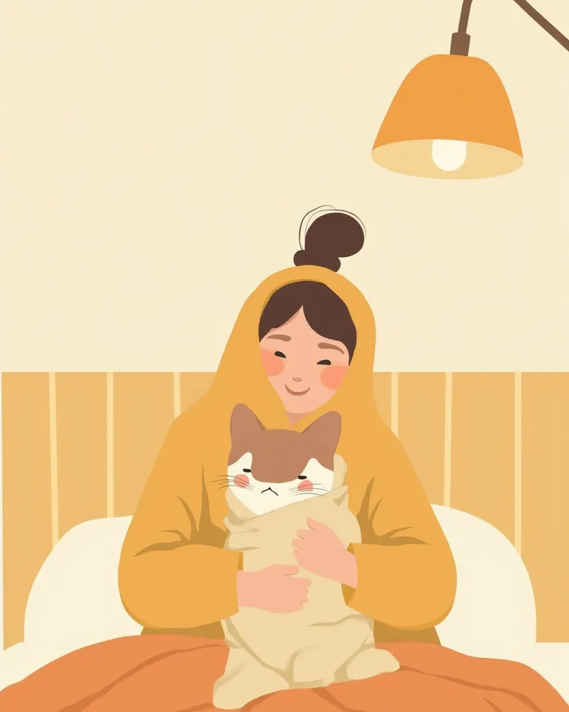 따뜻한 수건으로 고양이를 감싸는 보호자