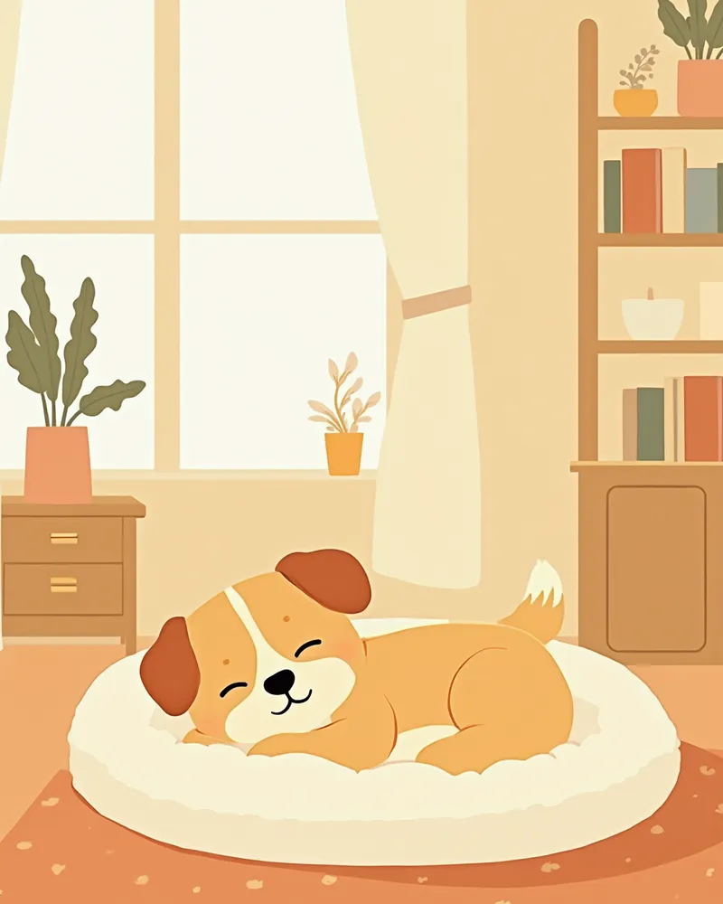 따뜻한 보온 매트 위에서 쉬고 있는 강아지