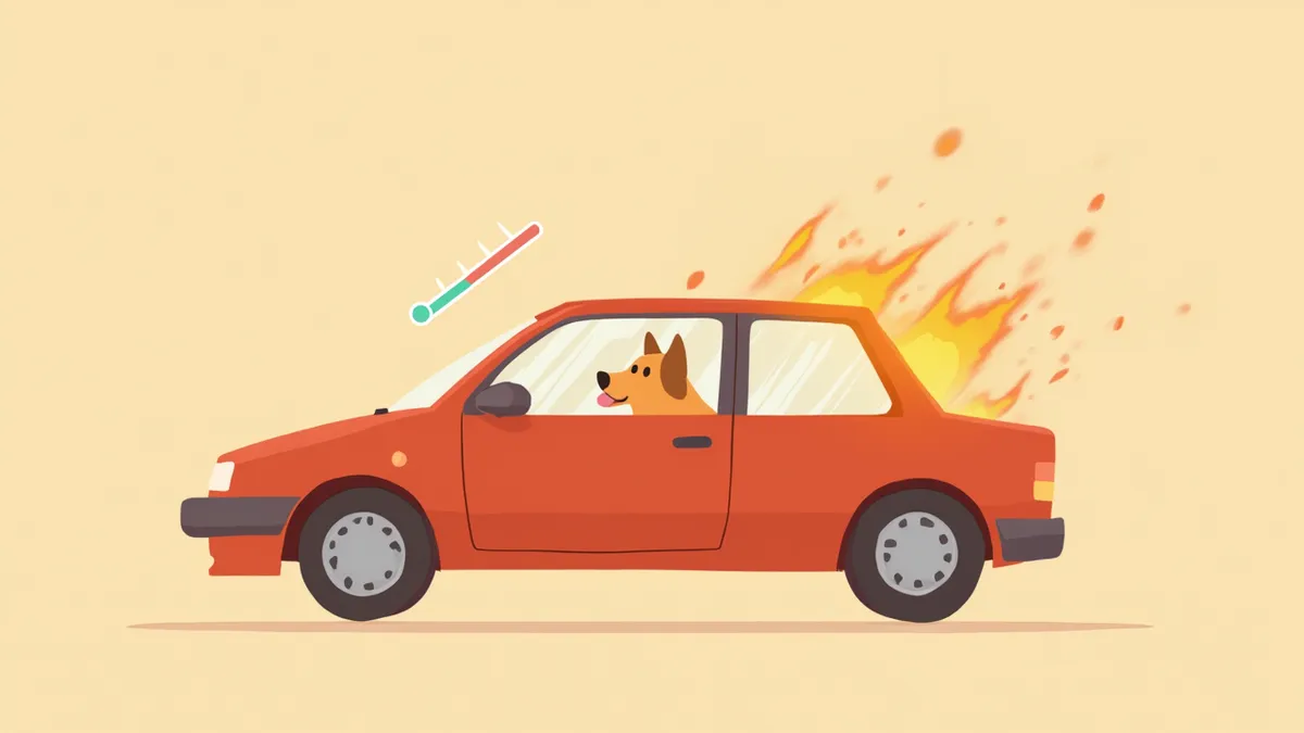 뜨거운 차 안에서 헐떡이는 강아지