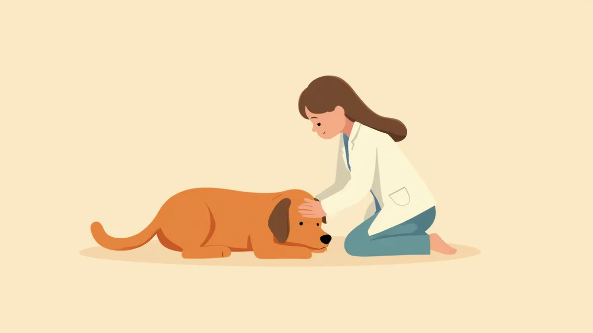 의식이 없는 강아지의 맥박을 확인하는 보호자