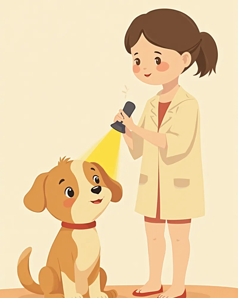 강아지 잇몸 색과 동공 반응을 확인하는 모습