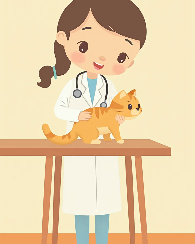 수의사가 고양이 복부를 촉진하는 장면