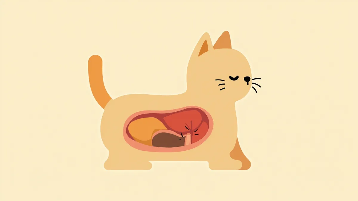 고양이 복강 내 장기와 종양 가능성 위치를 보여주는 해부도