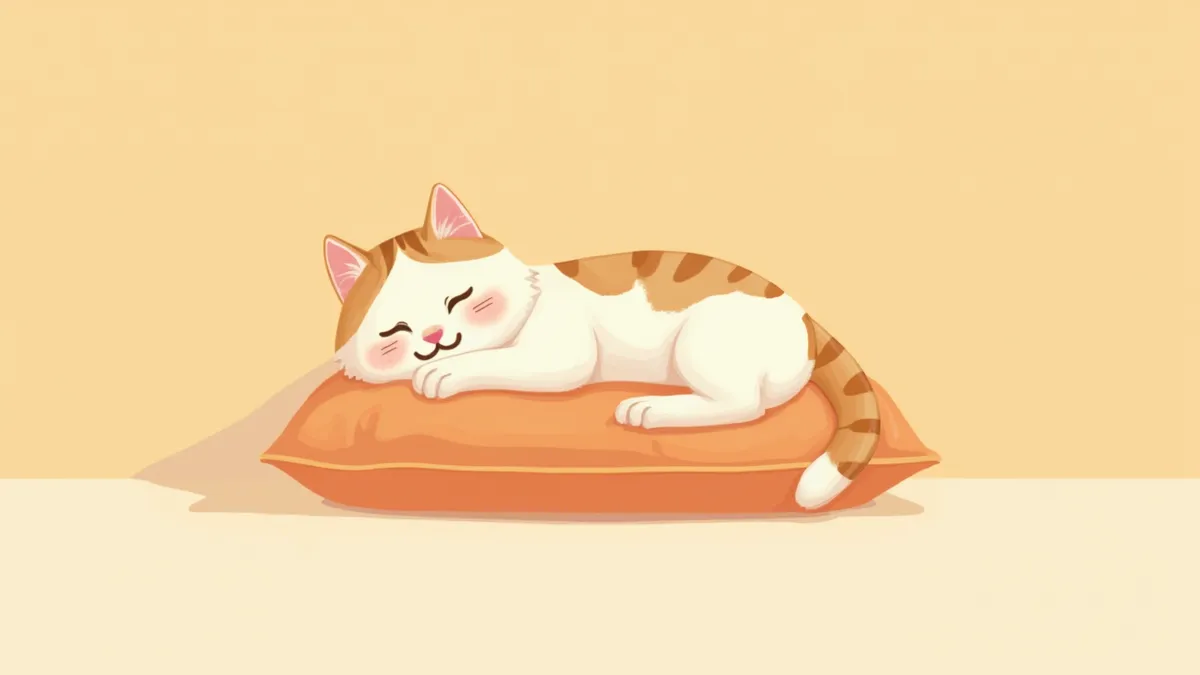 부드러운 쿠션 위에 편안하게 누워 있는 고양이