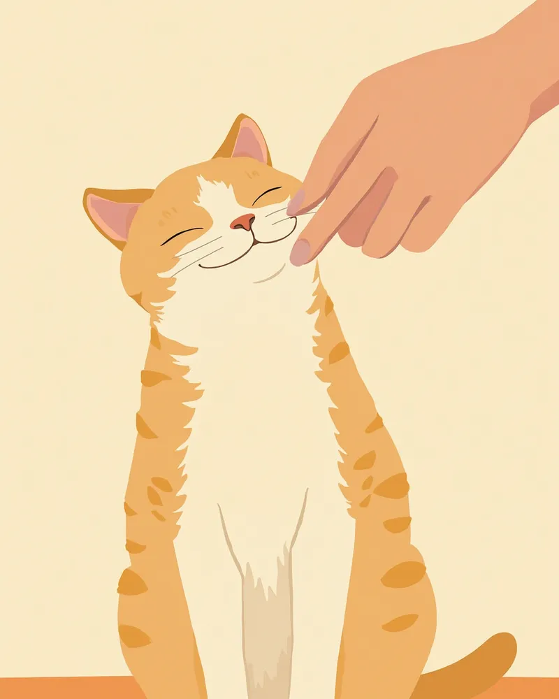 보호자가 고양이 턱 아래를 부드럽게 확인하는 모습