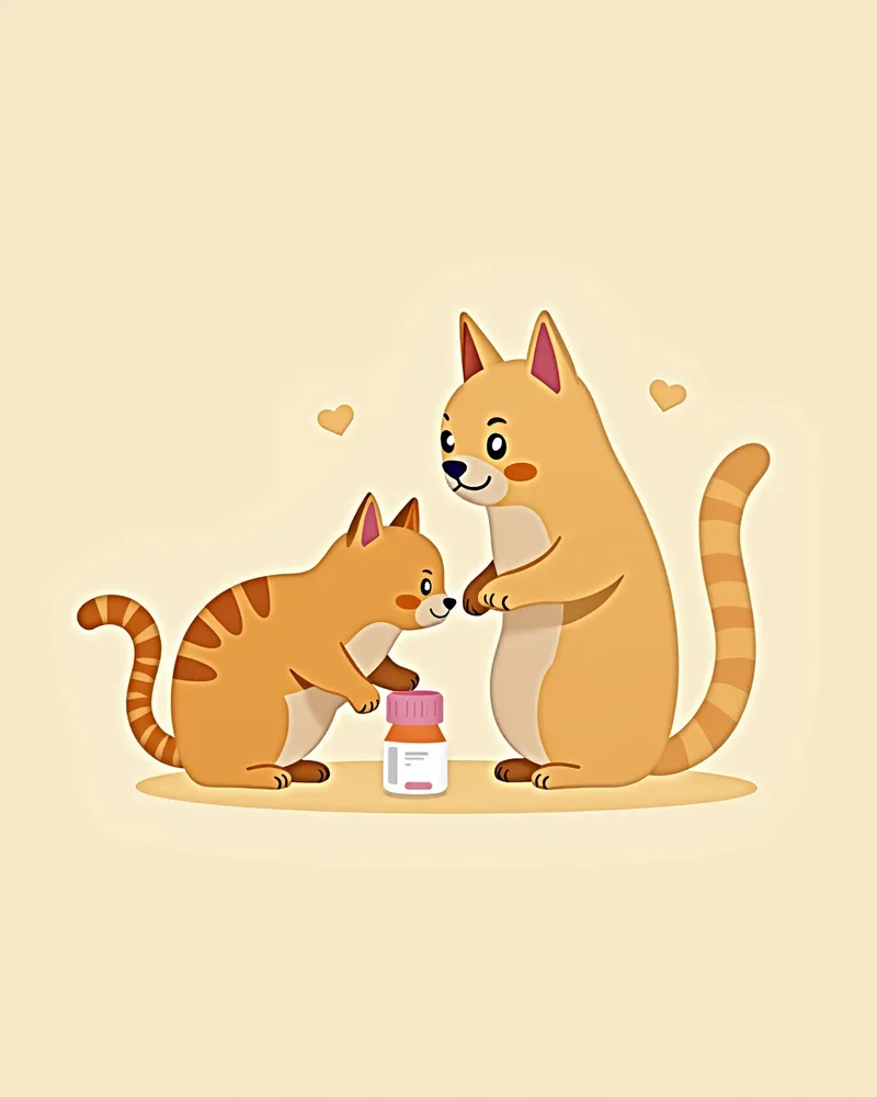 고양이 말단비대증 치료 중 약물 투여 장면