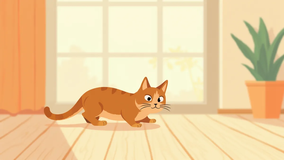 새벽에 사냥 자세로 집중하고 있는 고양이