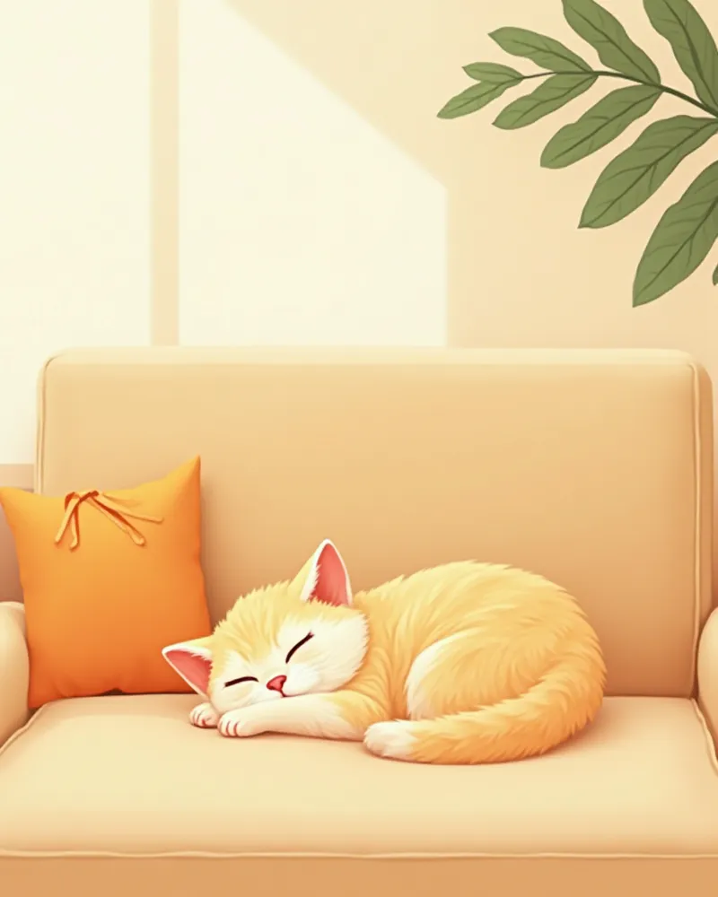 낮 시간에 소파에서 캣냅을 즐기고 있는 고양이