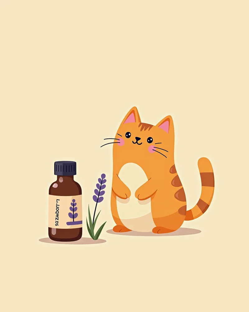 라벤더 오일 병 옆에 있는 고양이 이미지