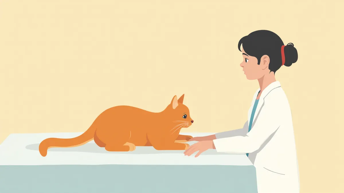 동물병원 진찰대 위에 누워 있는 고양이