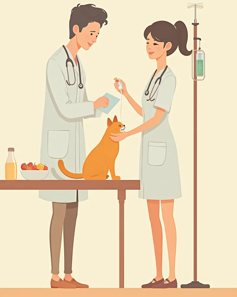 수액 치료를 받고 있는 고양이