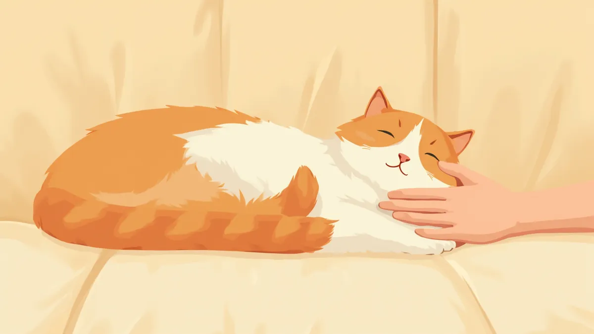 소파에 앉은 고양이와 사람 손