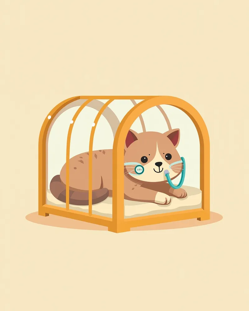 산소 마스크를 쓰고 회복 중인 고양이