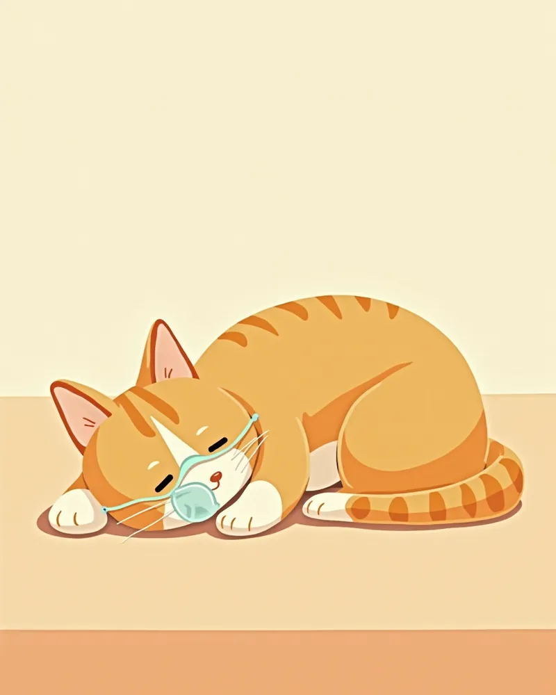 산소 마스크를 쓰고 조용히 쉬는 고양이