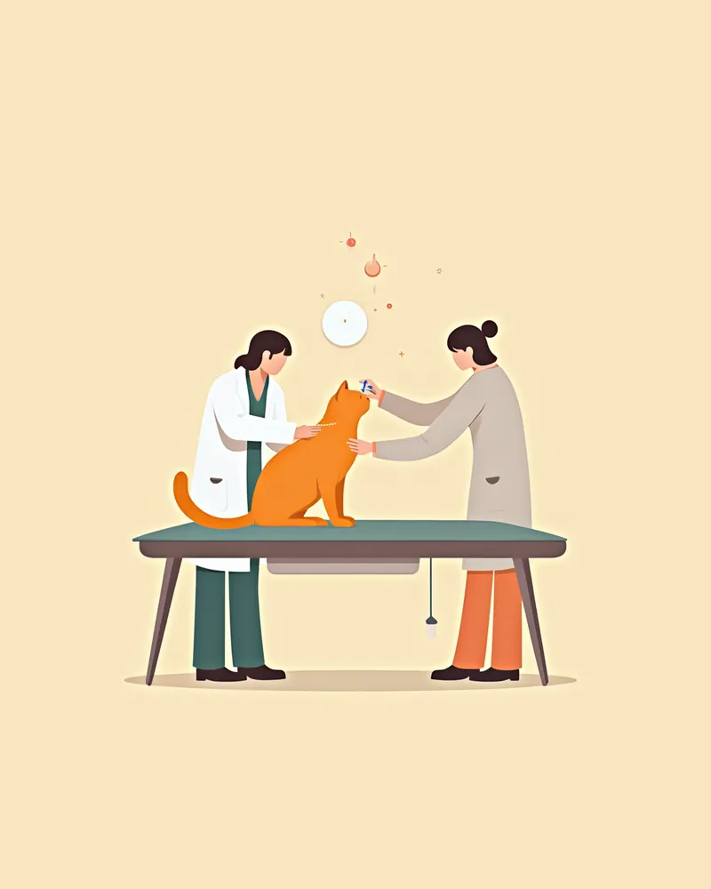 동물병원에서 수의사에게 진찰받는 고양이