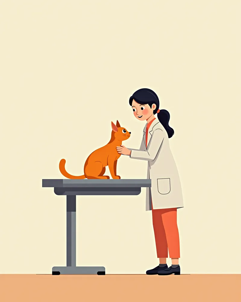 동물병원 진료대에서 수의사에게 진찰받는 고양이