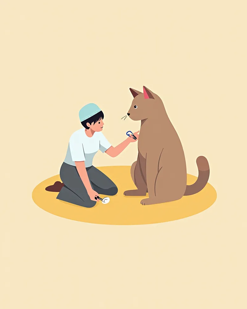 수의사가 고양이 항문낭을 관리하는 모습