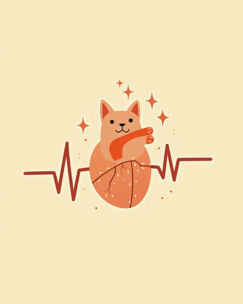 고양이 심장의 전기 신호가 약물로 차단되는 과정을 보여주는 일러스트