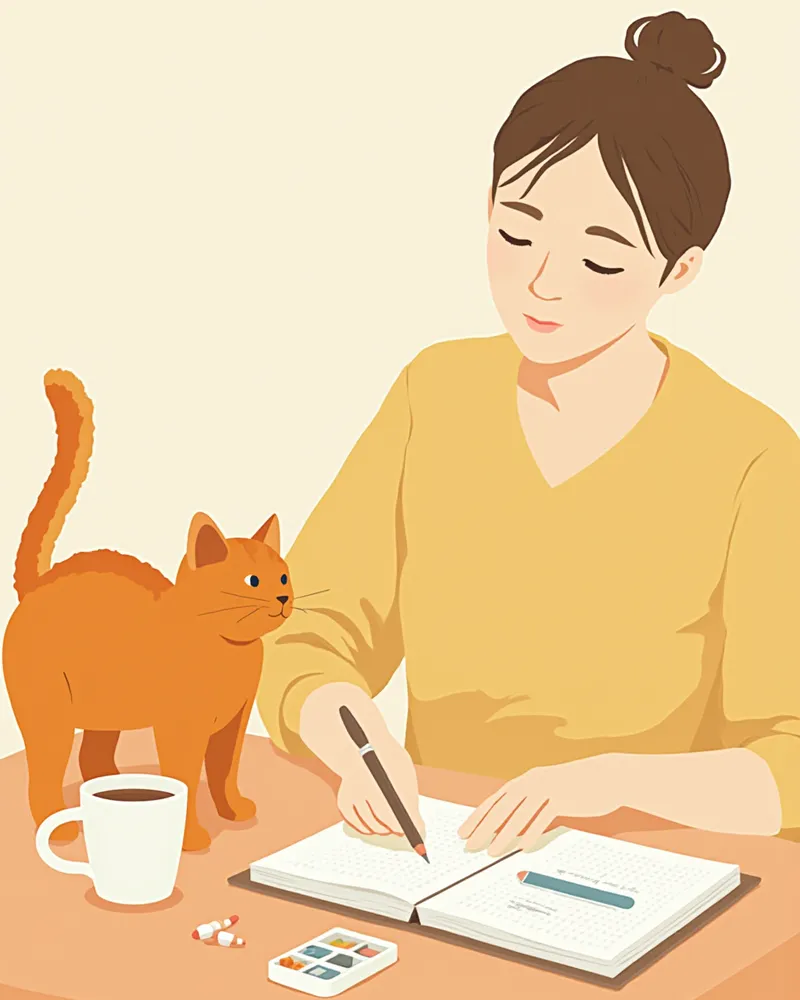 고양이 항경련제 복용 일정을 기록하는 보호자