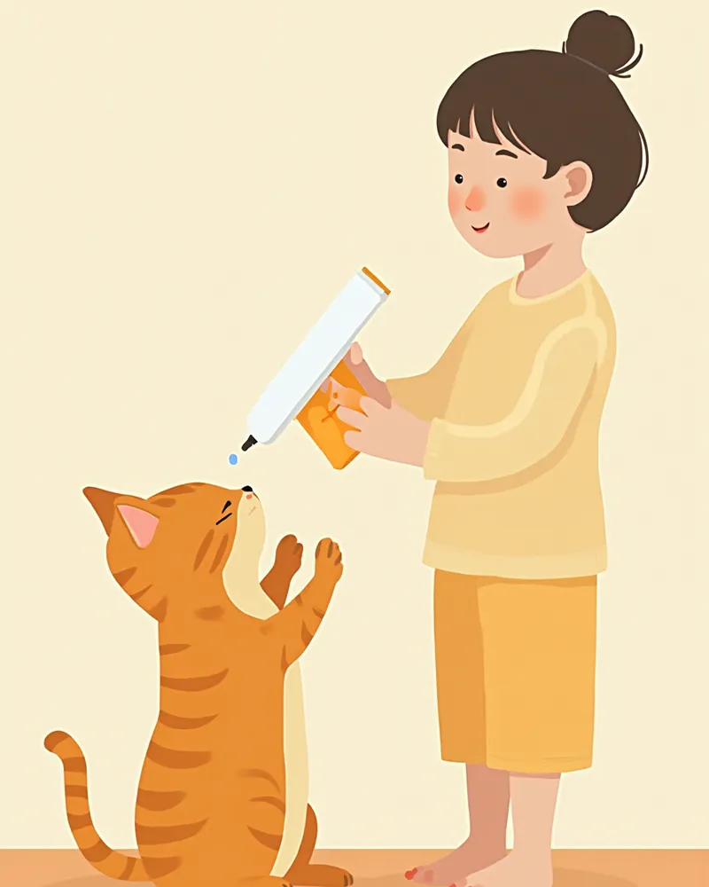 필건으로 고양이에게 항경련제를 투약하는 모습