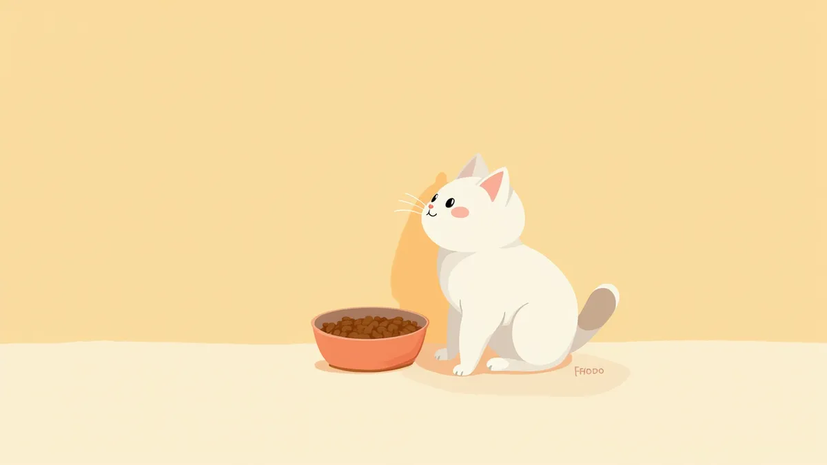 밥을 먹지 않고 사료 그릇 앞에 앉아있는 고양이