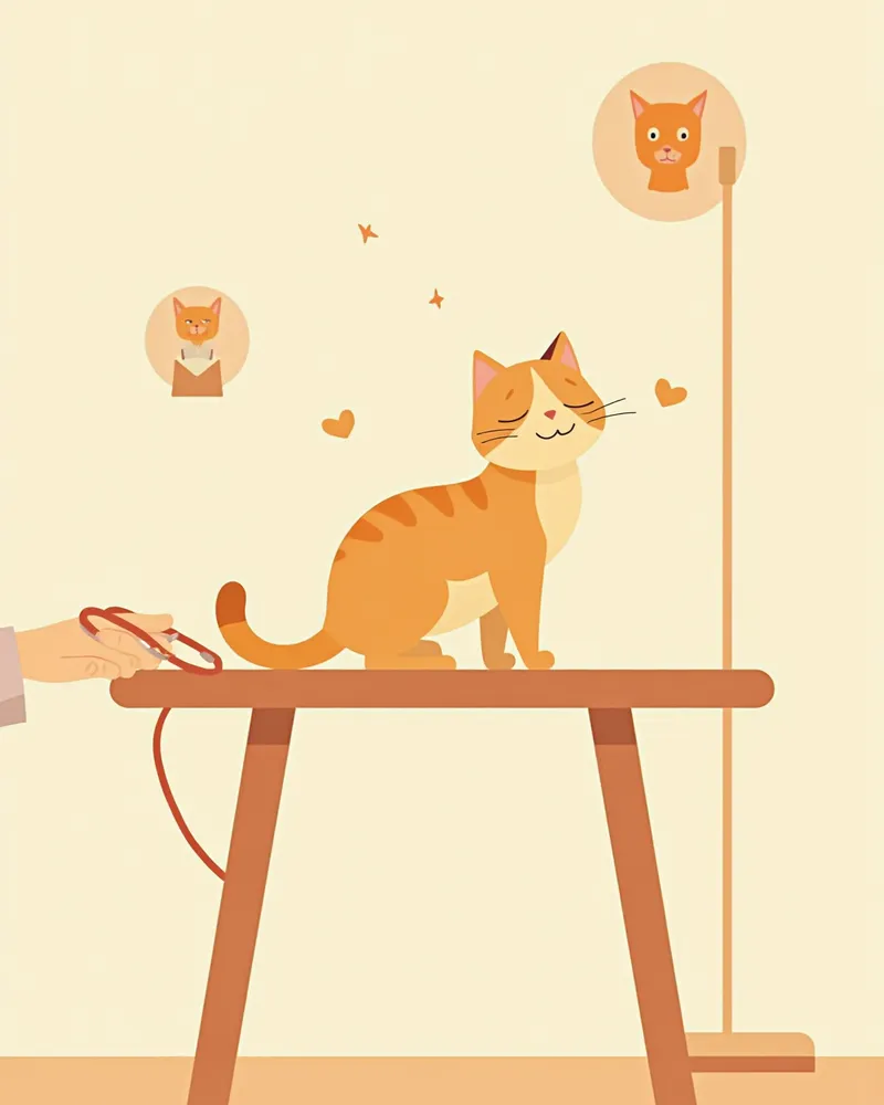 동물병원에서 진찰받는 고양이 일러스트