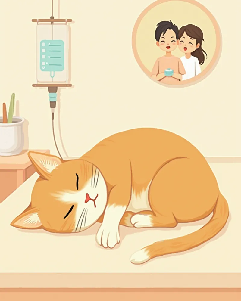 치료 후 안정을 취하는 고양이