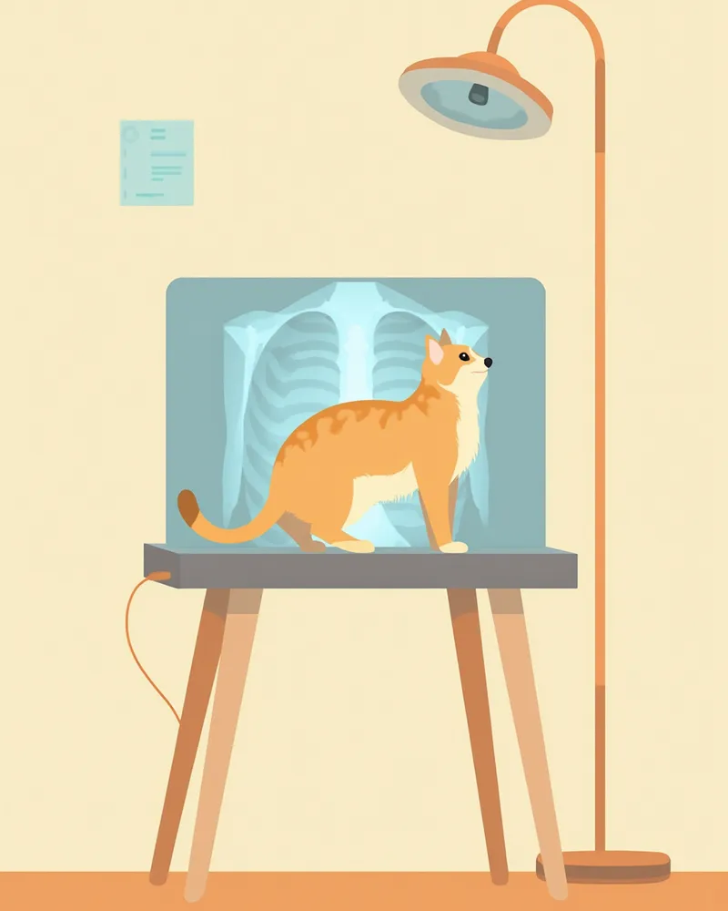 동물병원에서 고양이 흉부 엑스레이를 확인하는 모습