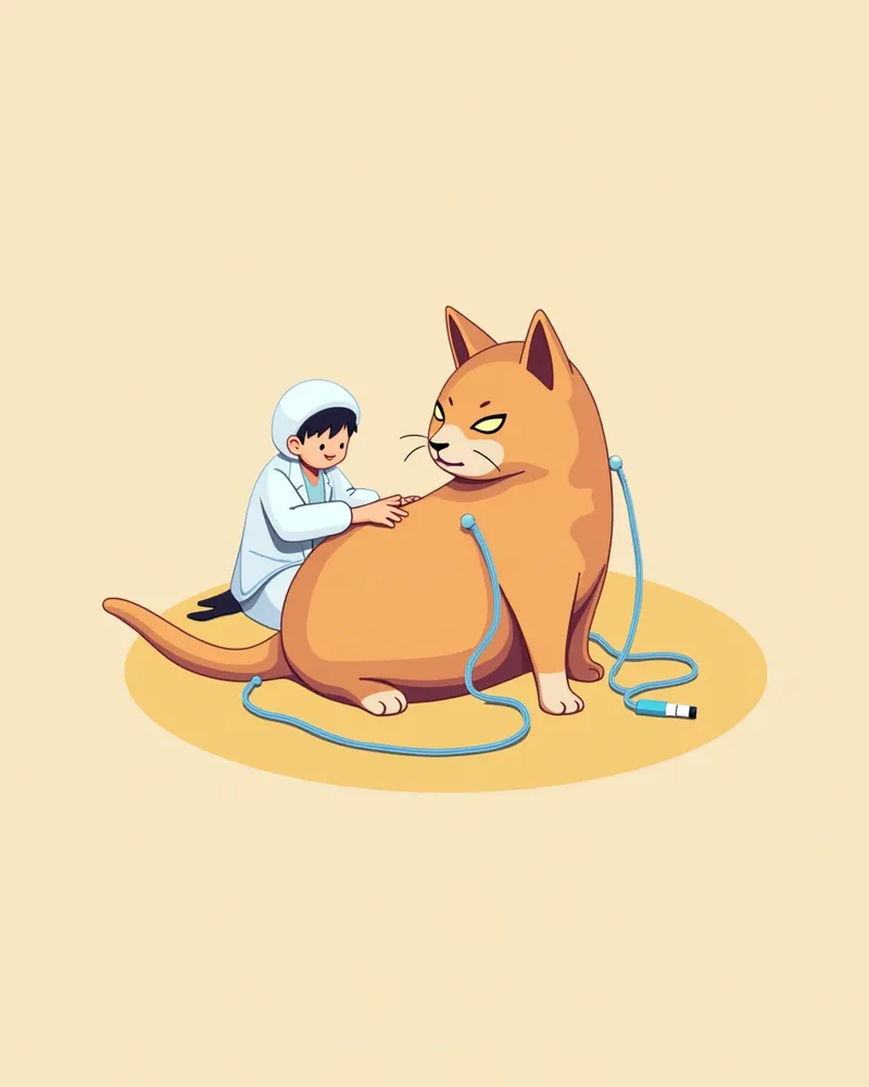 수의사가 고양이에게 심전도 검사를 시행하는 모습